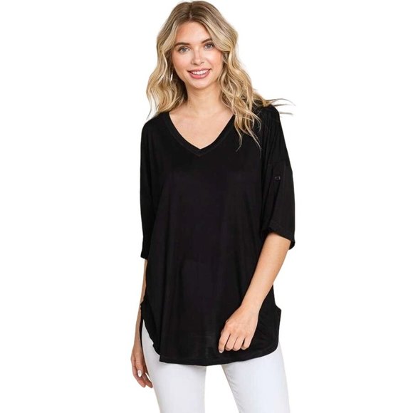 Culture Code Black Exposed Seam Button Detail Sleeve Top CAY1645 - Picture 7 of 12